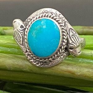 Vintage 925 Sterling Silver Turquoise Double Head Snake Southwestern Ring Size 9
